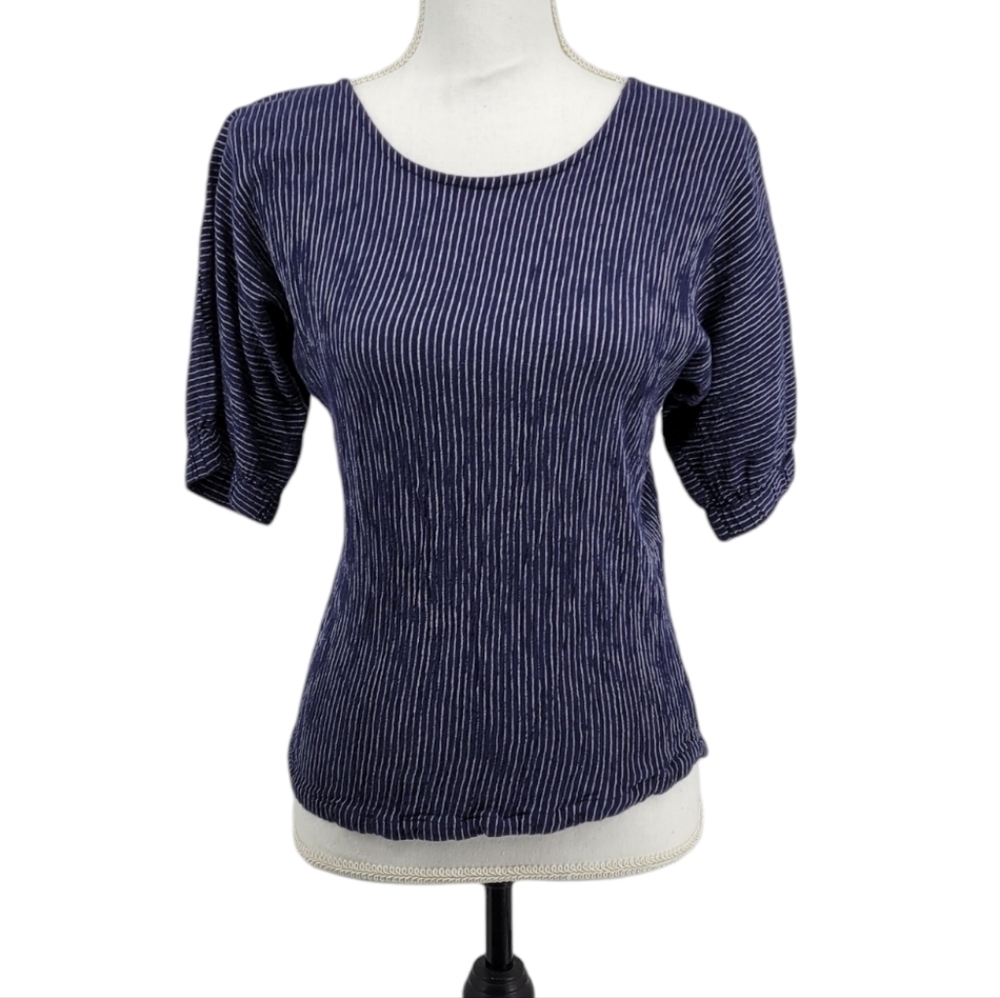 Roller Rabbit Blue with Stripe Pattern Boho 100% Cotton‎ Top 1/2 Sleeves Size XS